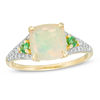 Thumbnail Image 0 of 8.0mm Cushion-Cut Opal, Tsavorite and 1/8 CT. T.W. Diamond Side Accent Split Shank Ring in 10K Gold