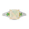 Thumbnail Image 2 of 8.0mm Cushion-Cut Opal, Tsavorite and 1/8 CT. T.W. Diamond Side Accent Split Shank Ring in 10K Gold
