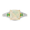 Thumbnail Image 3 of 8.0mm Cushion-Cut Opal, Tsavorite and 1/8 CT. T.W. Diamond Side Accent Split Shank Ring in 10K Gold
