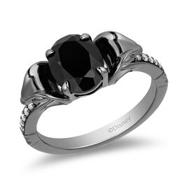 Enchanted Disney Villains Jafar Oval Onyx and 1/15 CT. T.W. Diamond Snake Ring in Sterling Silver with Black Rhodium