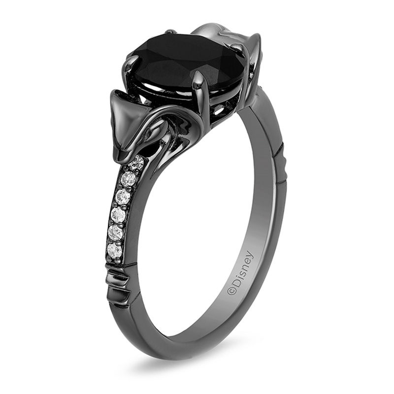 Enchanted Disney Villains Jafar Oval Onyx and 1/15 CT. T.W. Diamond Snake Ring in Sterling Silver with Black Rhodium