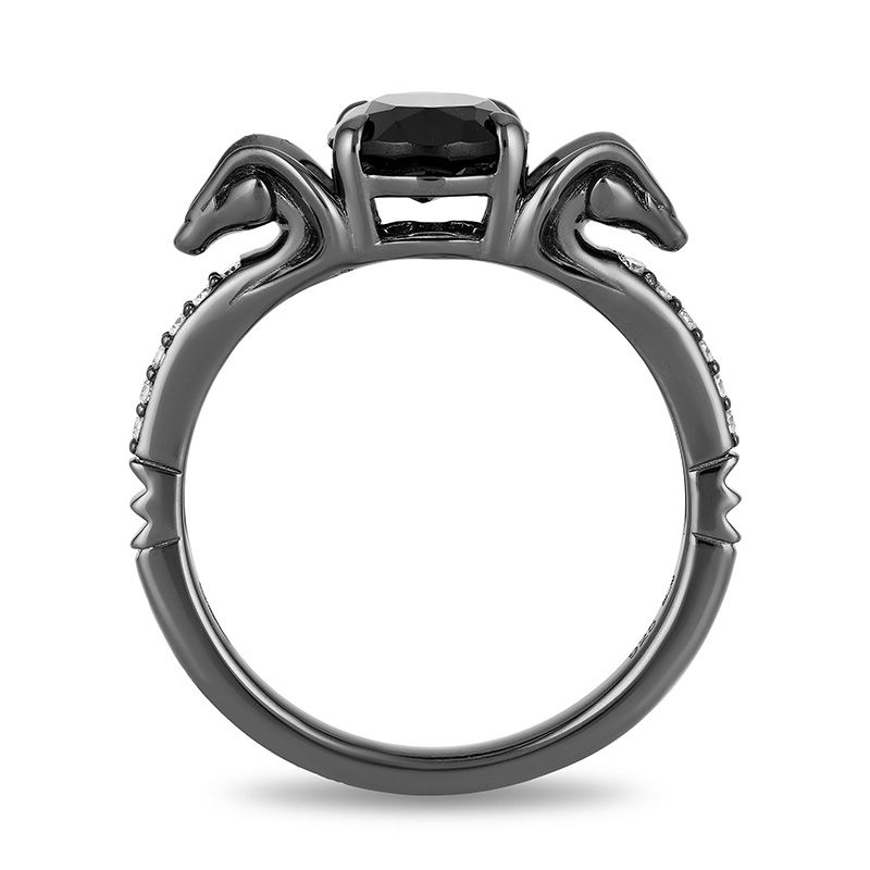 Enchanted Disney Villains Jafar Oval Onyx and 1/15 CT. T.W. Diamond Snake Ring in Sterling Silver with Black Rhodium