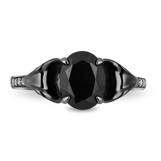 Enchanted Disney Villains Jafar Oval Onyx and 1/15 CT. T.w. Diamond Snake Ring in Sterling Silver with Black Rhodium