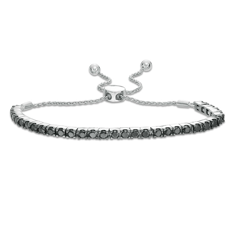 Main Image 1 of 2 CT. T.W. Black Diamond Tennis Bolo Bracelet in Sterling Silver - 9.5"