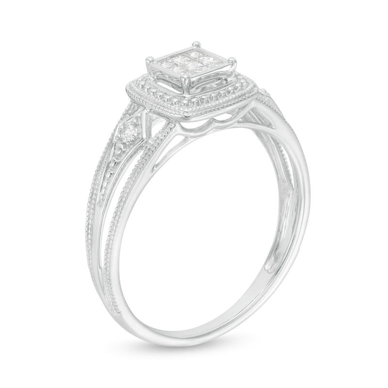 1/6 CT. T.W. Princess-Cut and Round Diamond Frame Vintage-Style Promise Ring in 10K White Gold