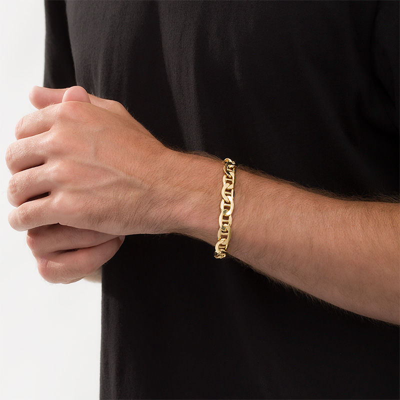 Main Image 2 of Made in Italy 9.6mm Diamond-Cut Mariner Chain Bracelet in 10K Gold - 9"