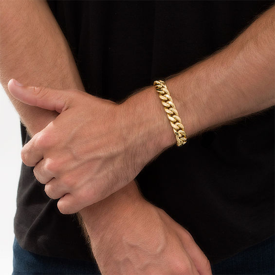 Made in Italy 11.3mm Cuban Curb Chain Bracelet in Hollow 10K Gold - 9"