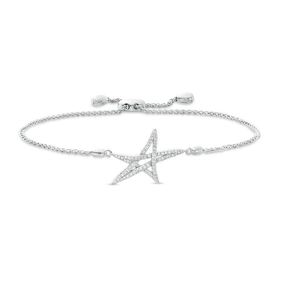 Vera Wang Love Collection 1/4 CT .T.w. Diamond Abstract Star Bolo Bracelet in Sterling Silver - 8.75"