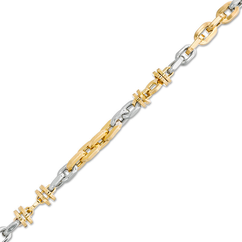 Made in Italy Men's 5.75mm Oval Link Chain Double Circle Station Bracelet in 10K Two-Tone Gold - 8.5"