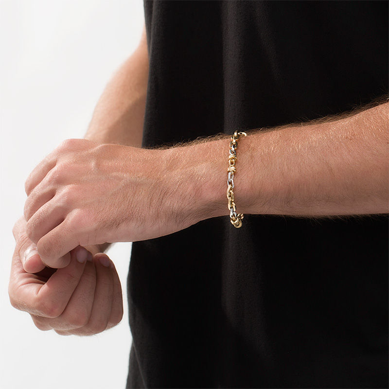 Main Image 2 of Made in Italy 5.75mm Oval Link Chain Double Circle Station Bracelet in 10K Two-Tone Gold - 8.5"