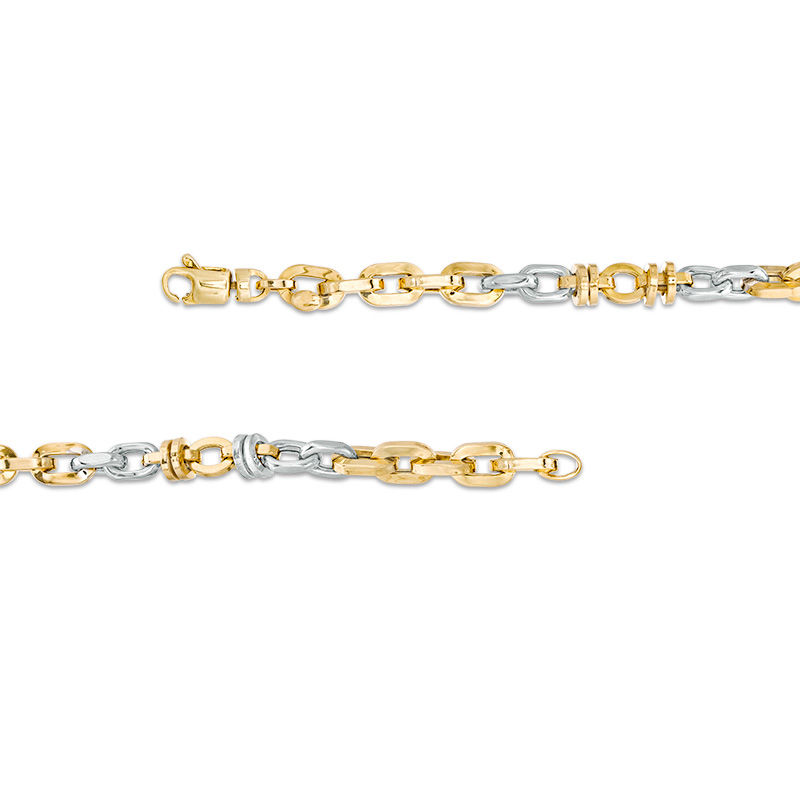 Main Image 3 of Made in Italy 5.75mm Oval Link Chain Double Circle Station Bracelet in 10K Two-Tone Gold - 8.5"