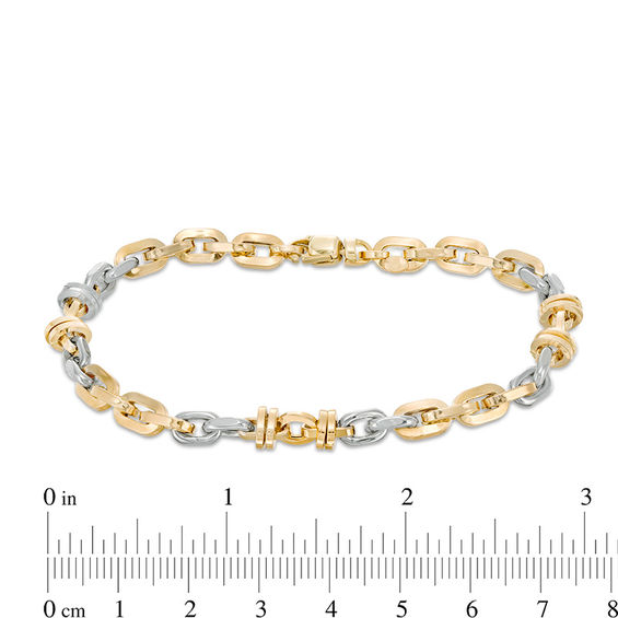 Made in Italy 5.75mm Oval Link Chain Double Circle Station Bracelet in 10K Two-Tone Gold - 8.5"