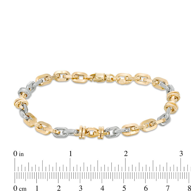 Made in Italy Men's 5.75mm Oval Link Chain Double Circle Station Bracelet in 10K Two-Tone Gold - 8.5"