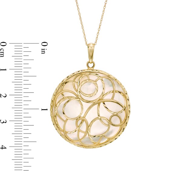 30.0mm Mother-of-Pearl Diamond-Cut Swirl Pattern Overlay Medallion Pendant in 10K Gold