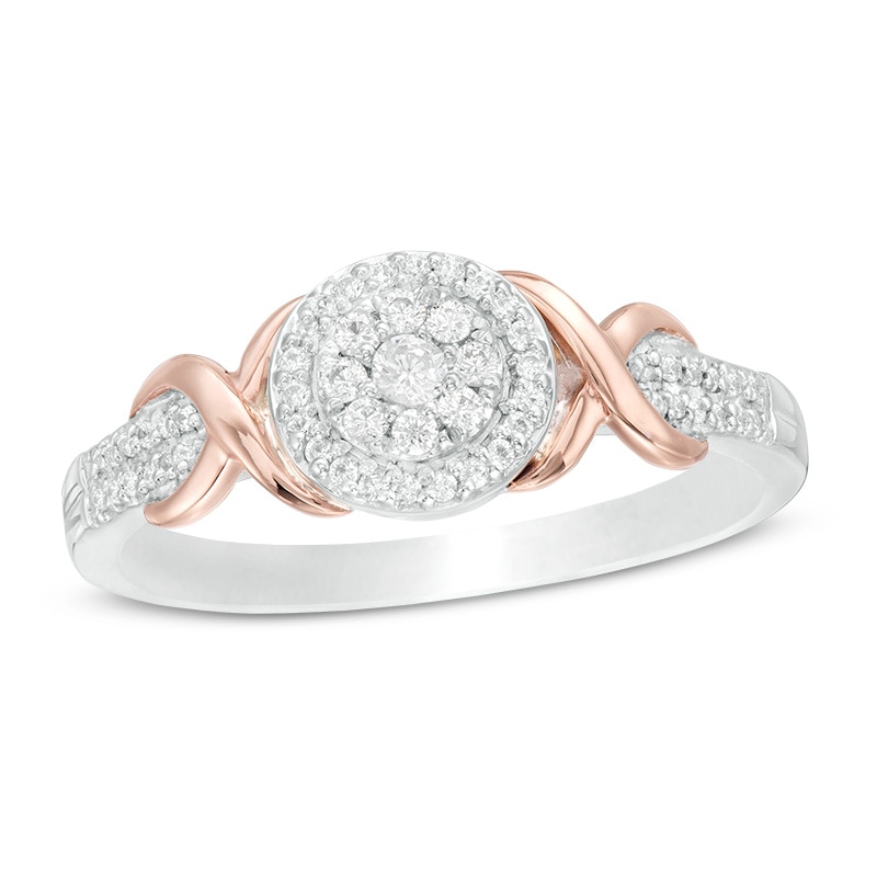 Main Image 1 of 1/5 CT. T.W. Composite Diamond Frame Ribbon Wrap Ring in Sterling Silver and 10K Rose Gold