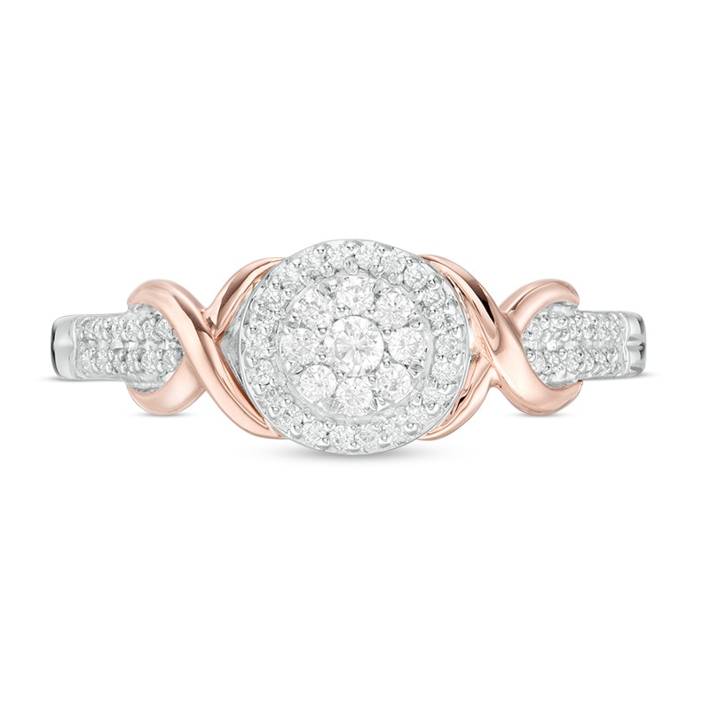 Main Image 4 of 1/5 CT. T.W. Composite Diamond Frame Ribbon Wrap Ring in Sterling Silver and 10K Rose Gold