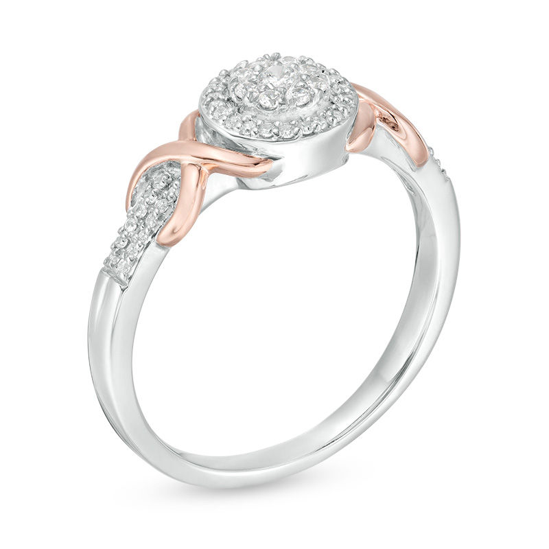 Main Image 3 of 1/5 CT. T.W. Composite Diamond Frame Ribbon Wrap Ring in Sterling Silver and 10K Rose Gold