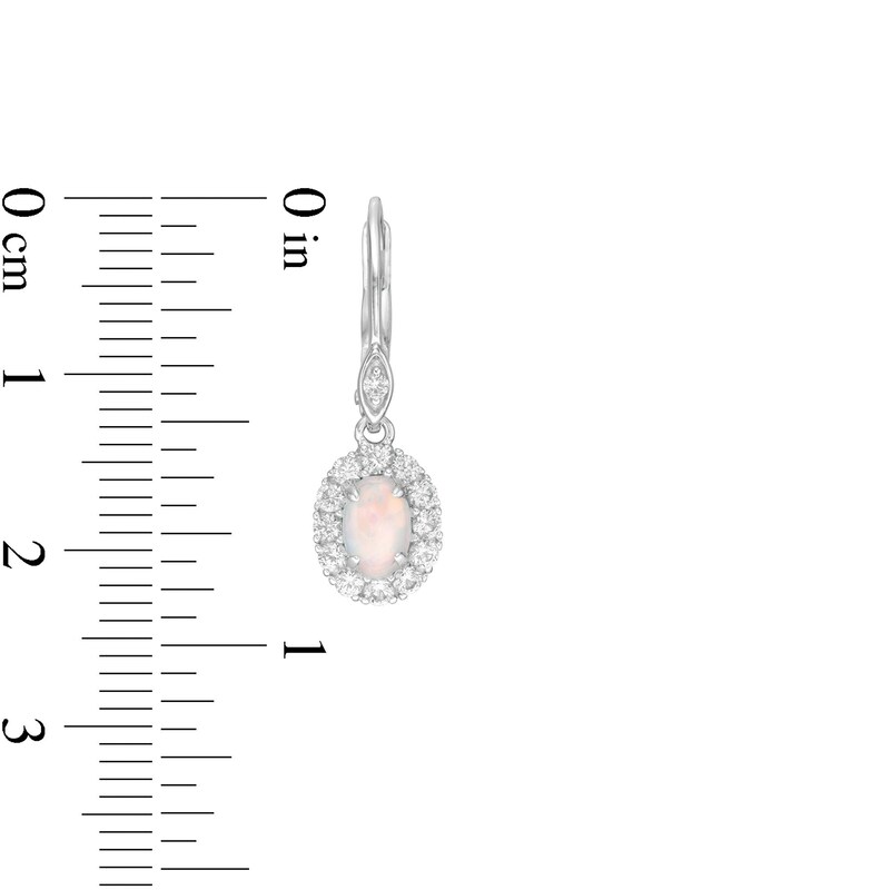 Main Image 3 of Oval Lab-Created Opal and White Sapphire Frame Drop Earrings in Sterling Silver