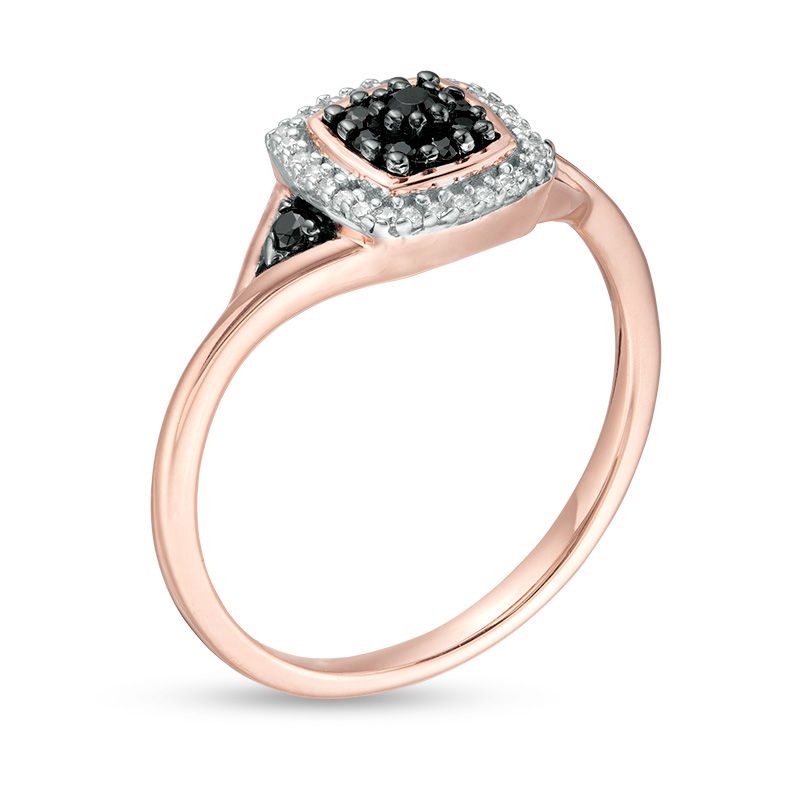 Main Image 3 of 1/6 CT. T.W. Enhanced Black Composite and White Diamond Cushion Frame Ring in 10K Rose Gold