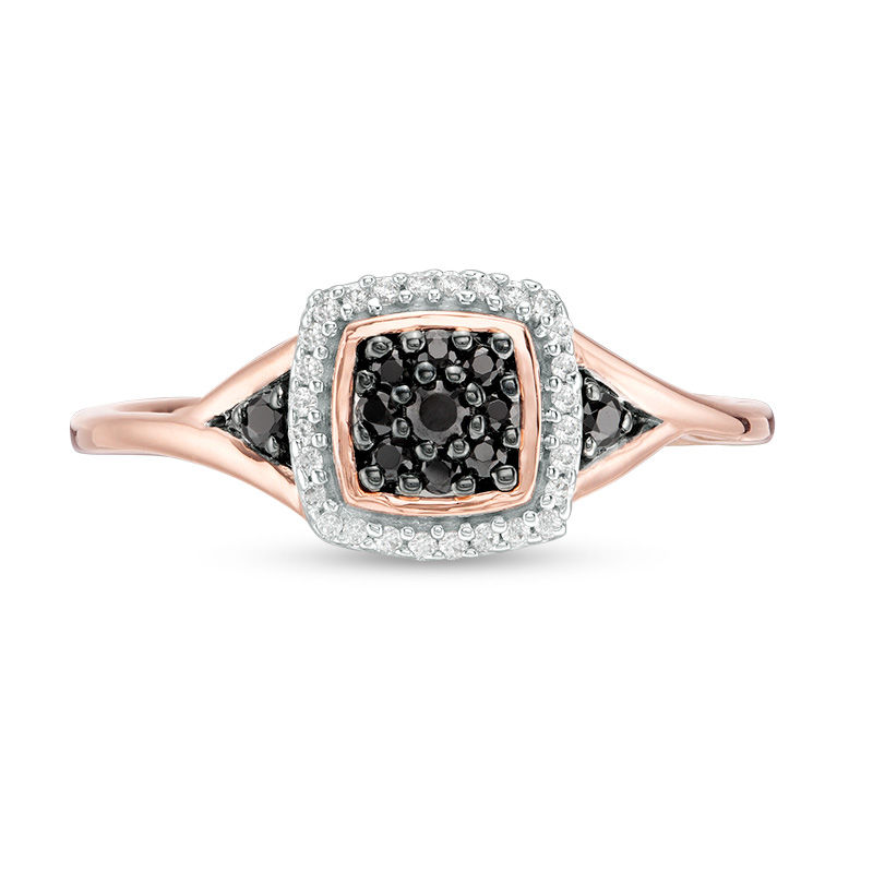 Main Image 4 of 1/6 CT. T.W. Enhanced Black Composite and White Diamond Cushion Frame Ring in 10K Rose Gold
