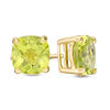 Thumbnail Image 0 of 6.0mm Checkerboard Cushion-Cut Peridot Solitaire Stud Earrings in 10K Gold