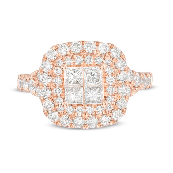 1-3/4 CT. T.w. Quad Princess-Cut Diamond Double Cushion Frame Engagement Ring in 14K Rose Gold