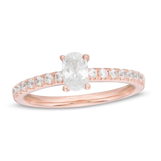 3/4 CT. T.w. Certified Oval Diamond Engagement Ring in 14K Rose Gold (I/Si2)