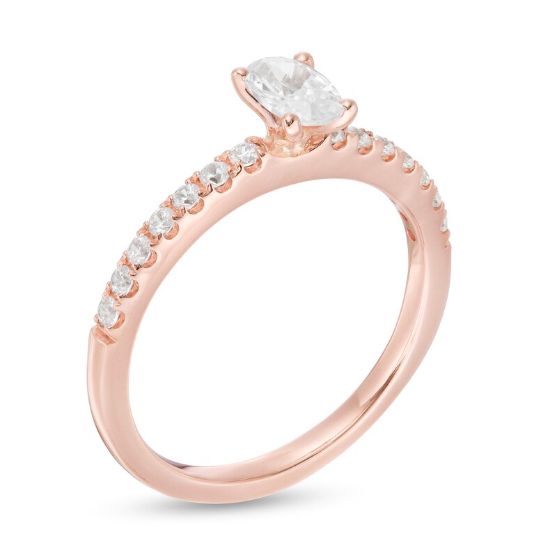Main Image 3 of 3/4 CT. T.W. Certified Oval Diamond Engagement Ring in 14K Rose Gold (I/SI2)