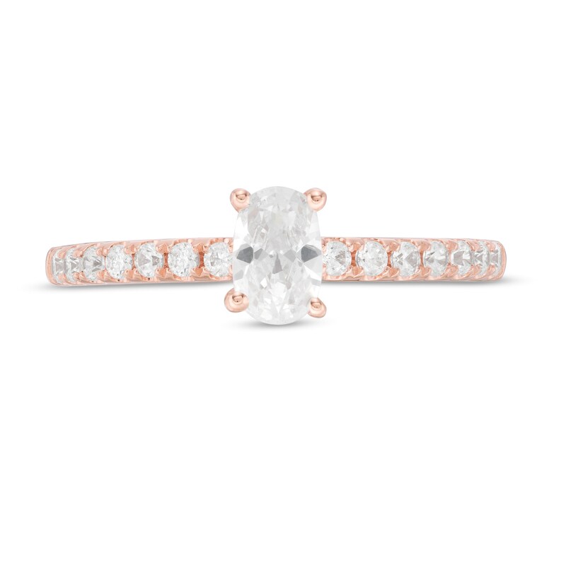 Main Image 4 of 3/4 CT. T.W. Certified Oval Diamond Engagement Ring in 14K Rose Gold (I/SI2)