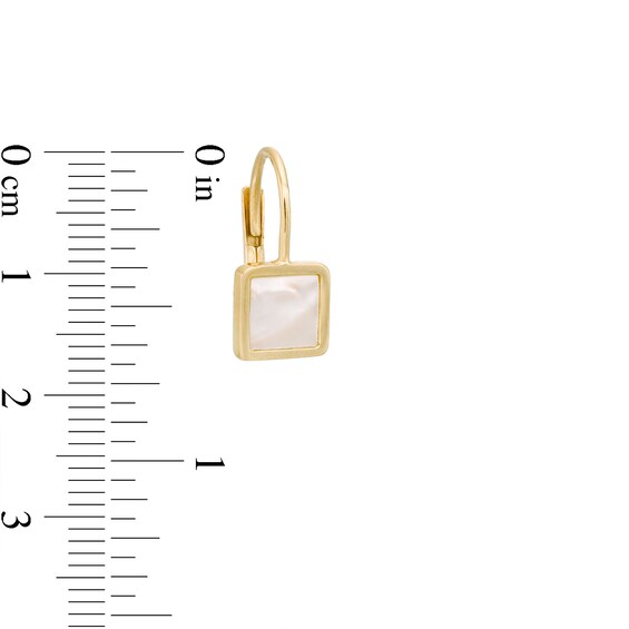 7.5mm Princess-Cut Mother-of-Pearl Bezel-Set Drop Earrings in 10K Gold