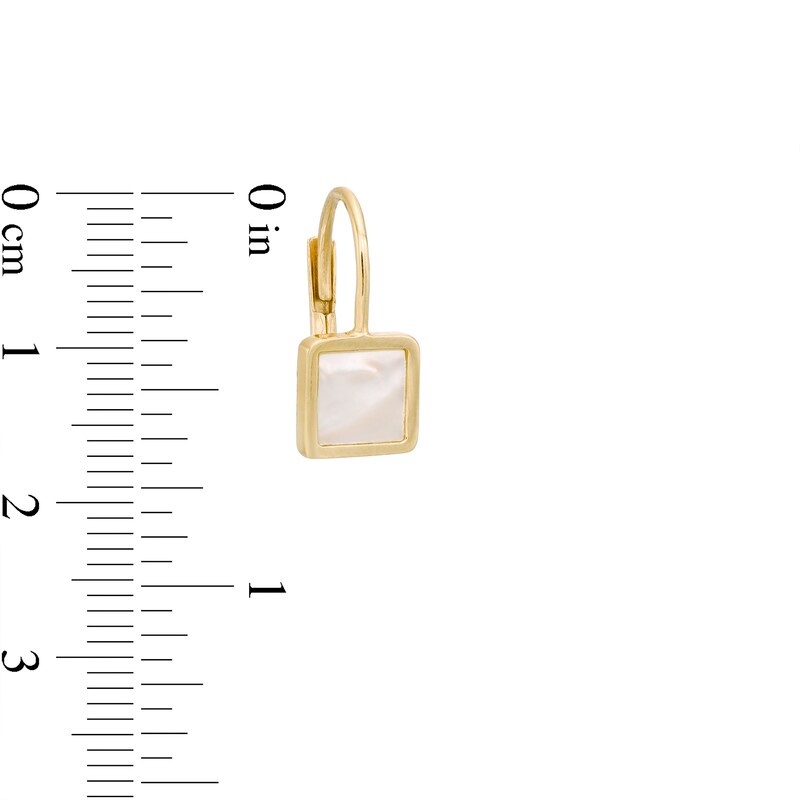 Main Image 3 of 7.5mm Princess-Cut Mother-of-Pearl Bezel-Set Drop Earrings in 10K Gold