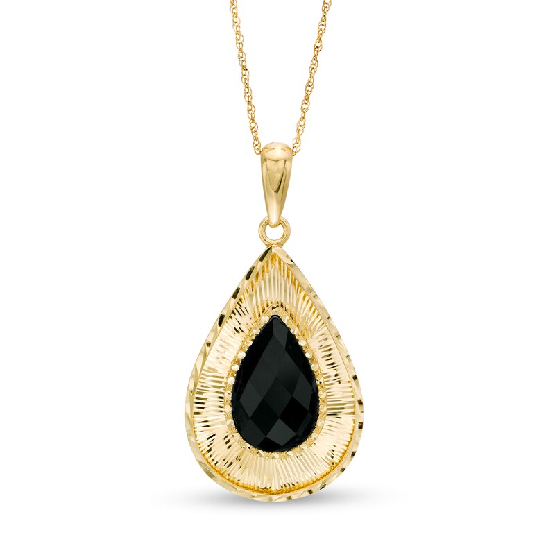 Pear-Shaped Onyx Diamond-Cut Frame Pendant in 10K Gold | Zales