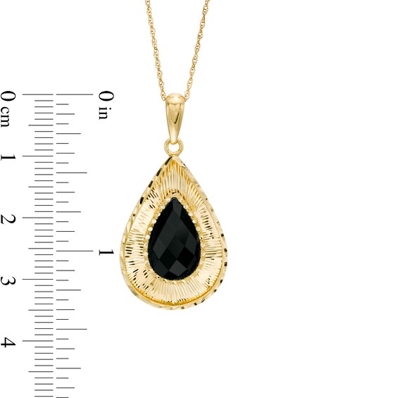 Pear-Shaped Onyx Diamond-Cut Frame Pendant in 10K Gold