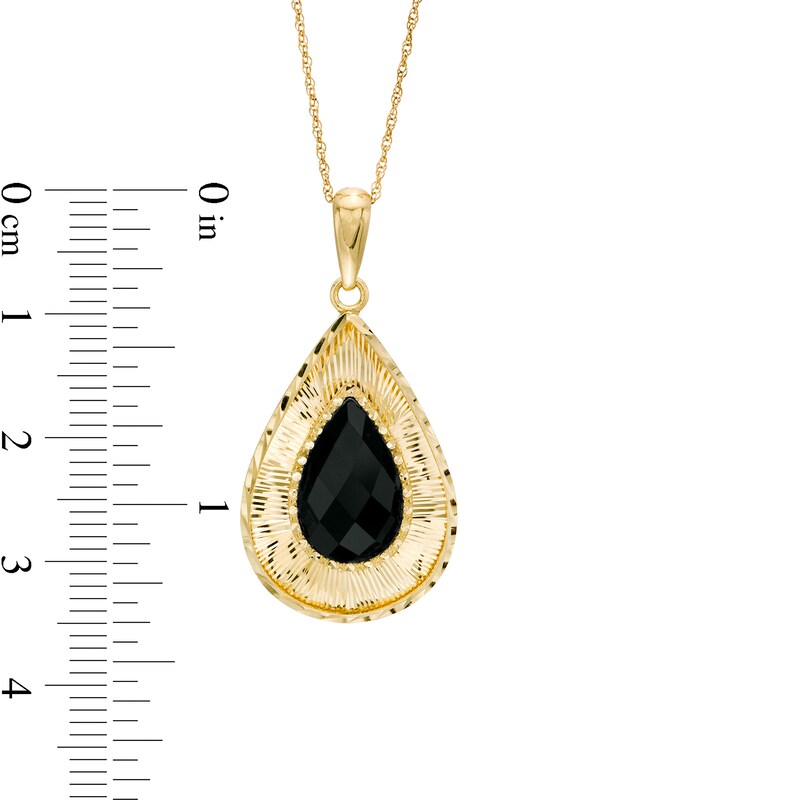 Main Image 3 of Pear-Shaped Onyx Diamond-Cut Frame Pendant in 10K Gold