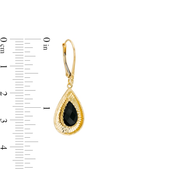 Pear-Shaped Onyx Diamond-Cut Frame Drop Earrings in 10K Gold