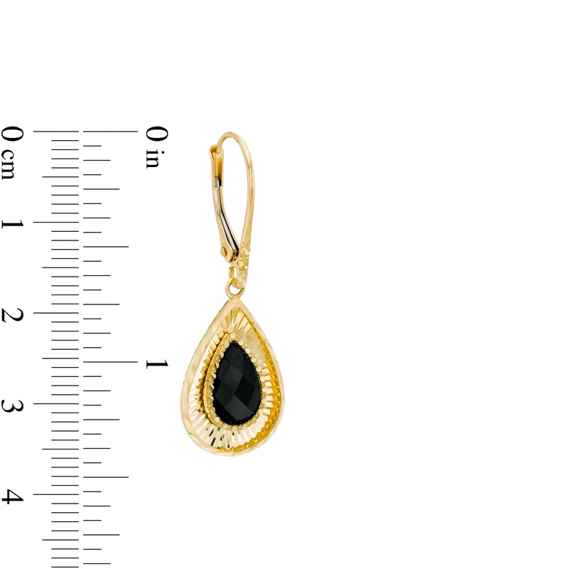 Main Image 3 of Pear-Shaped Onyx Diamond-Cut Frame Drop Earrings in 10K Gold