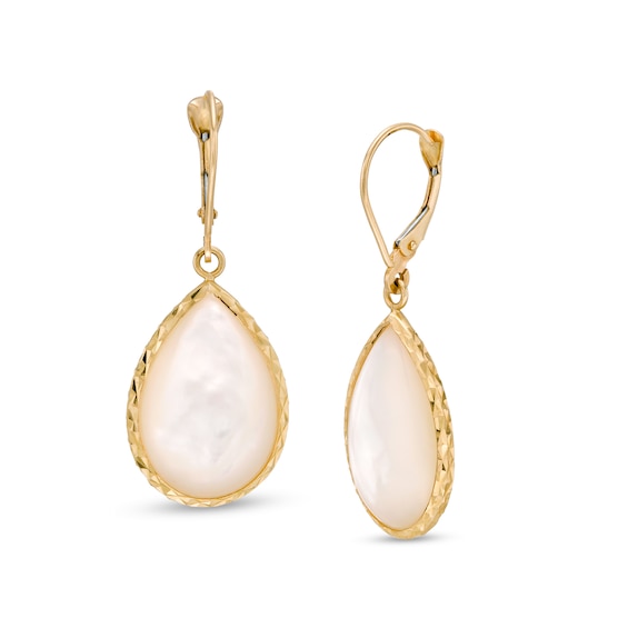 Pear-Shaped Mother-of-Pearl Diamond-Cut Bezel-Set Drop Earrings in 10K Gold