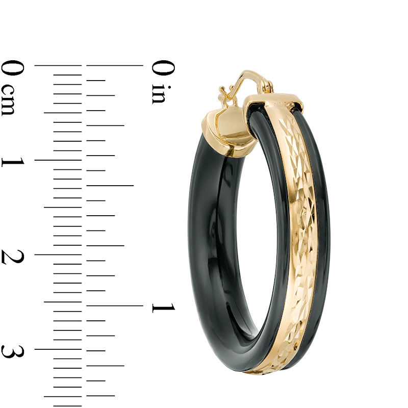 Main Image 3 of Onyx Border and Diamond-Cut Triple Row Hoop Earrings in 10K Gold