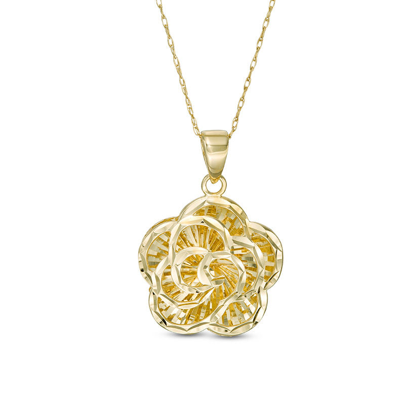 Main Image 1 of Diamond-Cut Flower Drop Pendant in 10K Gold