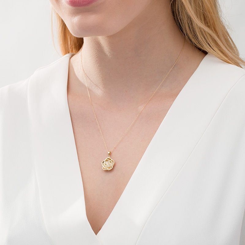 Main Image 2 of Diamond-Cut Flower Drop Pendant in 10K Gold