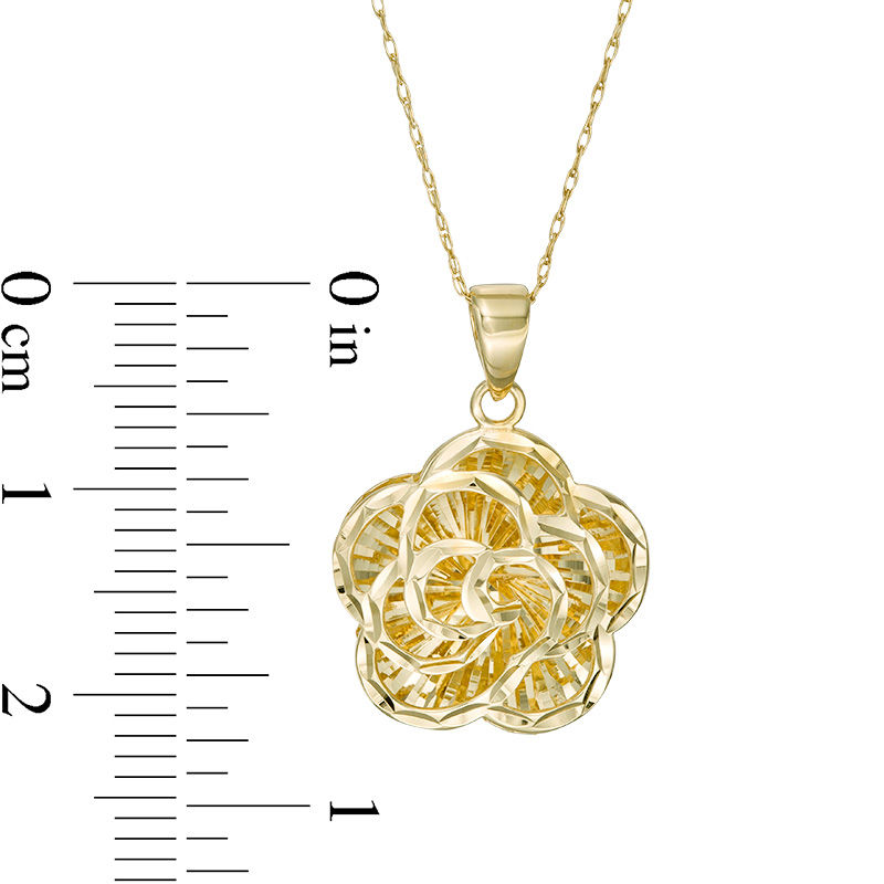 Main Image 3 of Diamond-Cut Flower Drop Pendant in 10K Gold