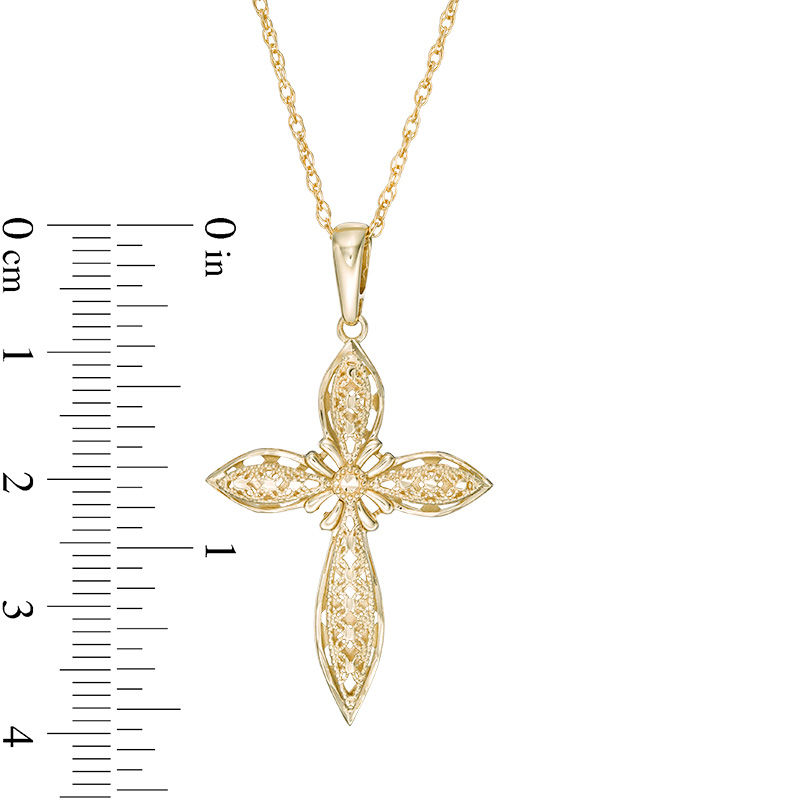 Main Image 3 of Diamond-Cut Filigree Cut-Out Cross Pendant in 10K Gold