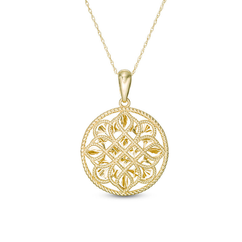 Main Image 1 of Diamond-Cut Filigree Flower Cut-Out Medallion Pendant in 10K Gold