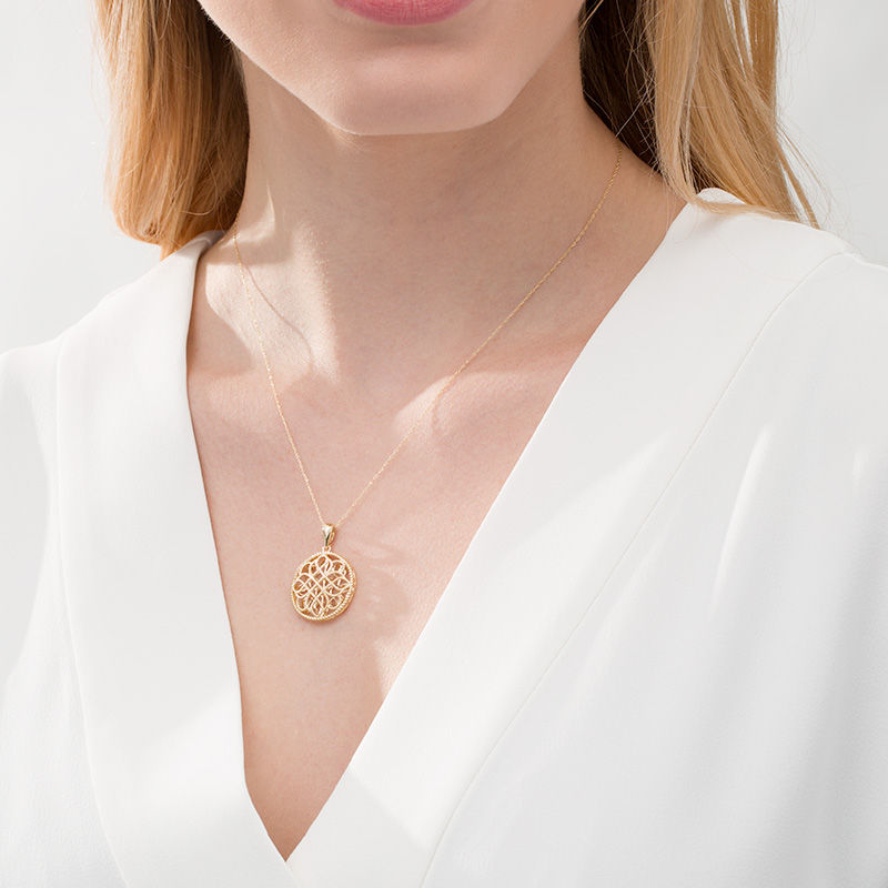 Main Image 2 of Diamond-Cut Filigree Flower Cut-Out Medallion Pendant in 10K Gold