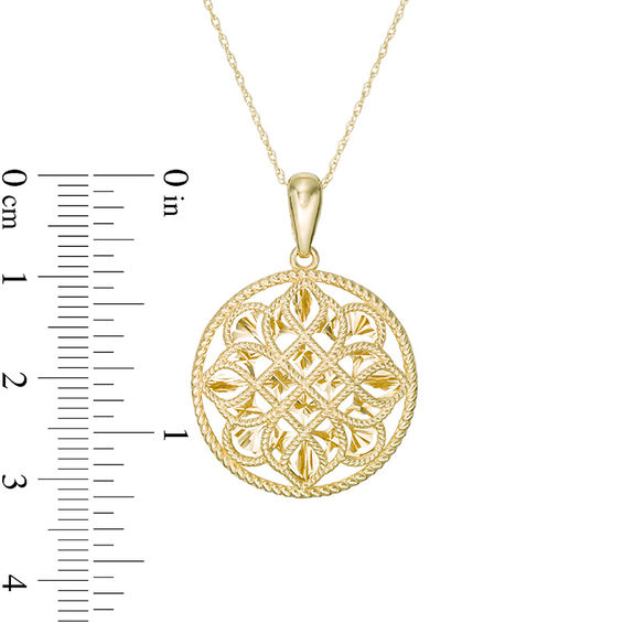 Diamond-Cut Filigree Flower Cut-Out Medallion Pendant in 10K Gold