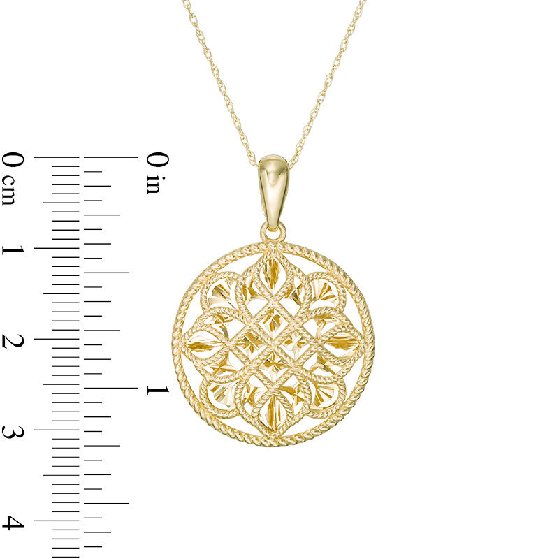 Main Image 3 of Diamond-Cut Filigree Flower Cut-Out Medallion Pendant in 10K Gold