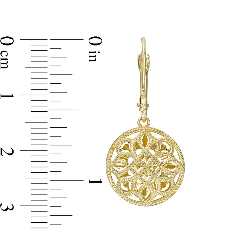 Main Image 3 of Diamond-Cut Filigree Flower Cut-Out Medallion Drop Earrings in 10K Gold