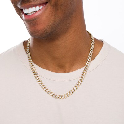 Men S 9 5mm Textured Hollow Curb Chain Necklace In 10k Two Tone Gold 22 Zales