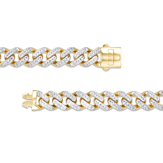 Men's 9.5mm Textured Curb Chain Necklace in Hollow 10K Two-Tone Gold - 22"