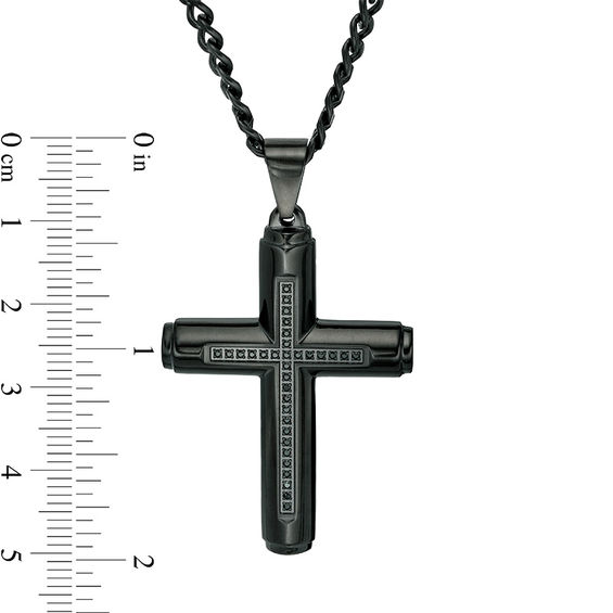 Men's 1/6 CT. T.w. Black Diamond Cross Pendant in Stainless Steel with Black Ion-Plate - 24"